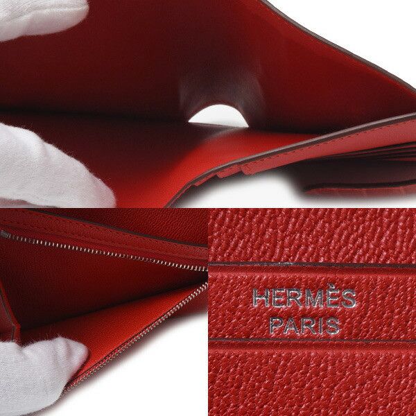 Hermes Hermes Hermes Alligator Bearn Compact Wallet Red Leather Short Wallet 75937 in Great Condition Size ONE SIZE - 5 Thumbnail