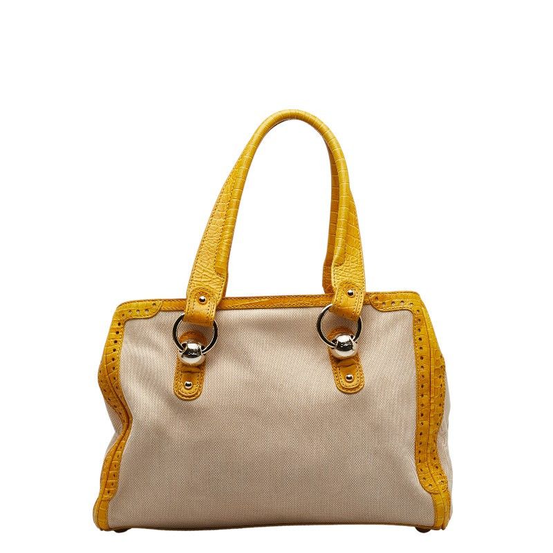 Celine Celine Celine Canvas Leather Croc Embossed Tote Bag Canvas Tote Bag in Very Good Condition Size ONE SIZE - 3 Thumbnail