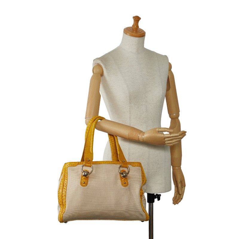 Celine Celine Celine Canvas Leather Croc Embossed Tote Bag Canvas Tote Bag in Very Good Condition Size ONE SIZE - 13 Thumbnail