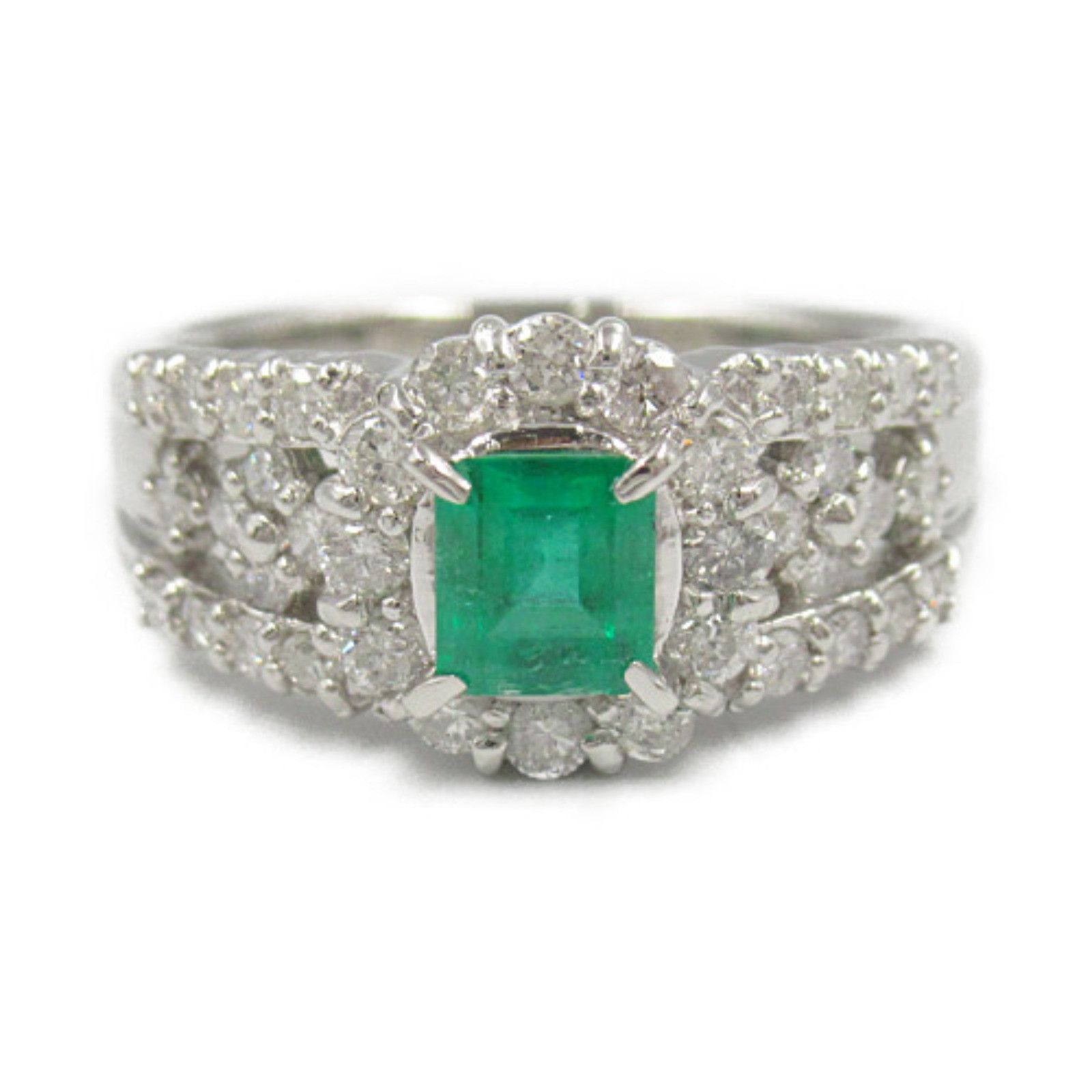 Other Other Platinum Emerald Ring Metal Ring in Great Condition Size ONE SIZE - 2 Thumbnail