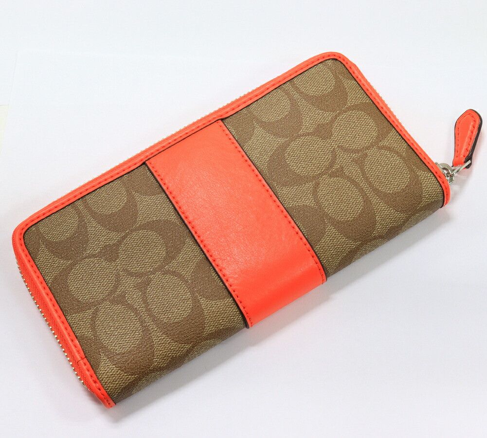 Coach Coach Coach Signature Accordion Zip Wallet Orange Canvas Long Wallet F54630 in Pristine Condition Size ONE SIZE - 2 Thumbnail