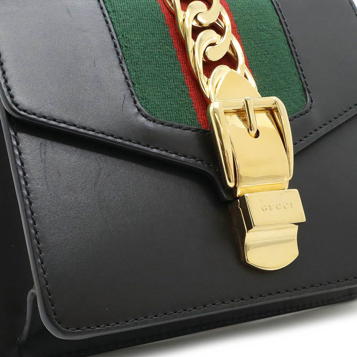 Gucci Gucci Gucci Sylvie Leather Mini Chain Bag Black Leather Crossbody Bag 431666 in Very Good Condition Size ONE SIZE - 4 Thumbnail