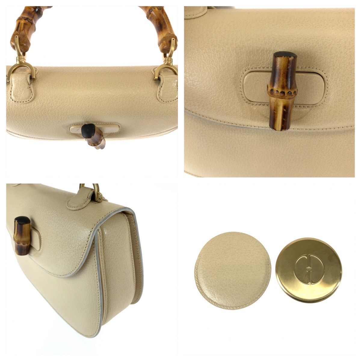 Gucci Gucci Gucci Bamboo Leather Handbag Off-White Beige Leather Handbag 0009260633 in Great Condition Size ONE SIZE - 5 Thumbnail