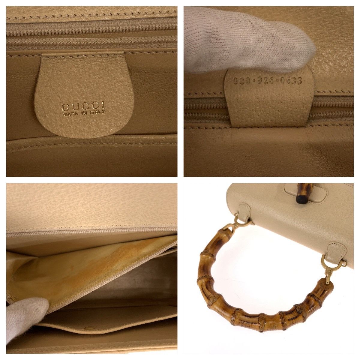 Gucci Gucci Gucci Bamboo Leather Handbag Off-White Beige Leather Handbag 0009260633 in Great Condition Size ONE SIZE - 4 Thumbnail