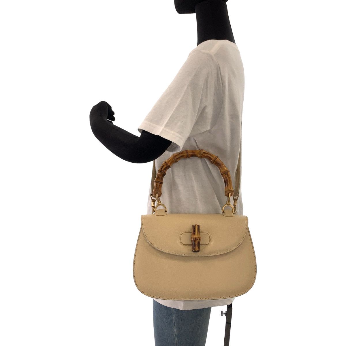 Gucci Gucci Gucci Bamboo Leather Handbag Off-White Beige Leather Handbag 0009260633 in Great Condition Size ONE SIZE - 7 Thumbnail
