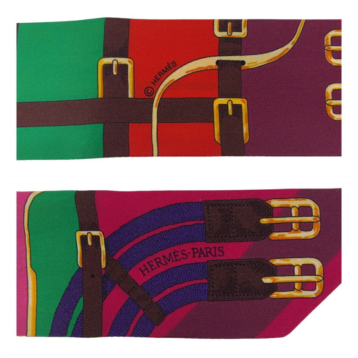 Hermes Hermes Hermes Silk Twilly Scarf Red Pink Green Canvas Scarf in Great Condition Size ONE SIZE - 5 Thumbnail