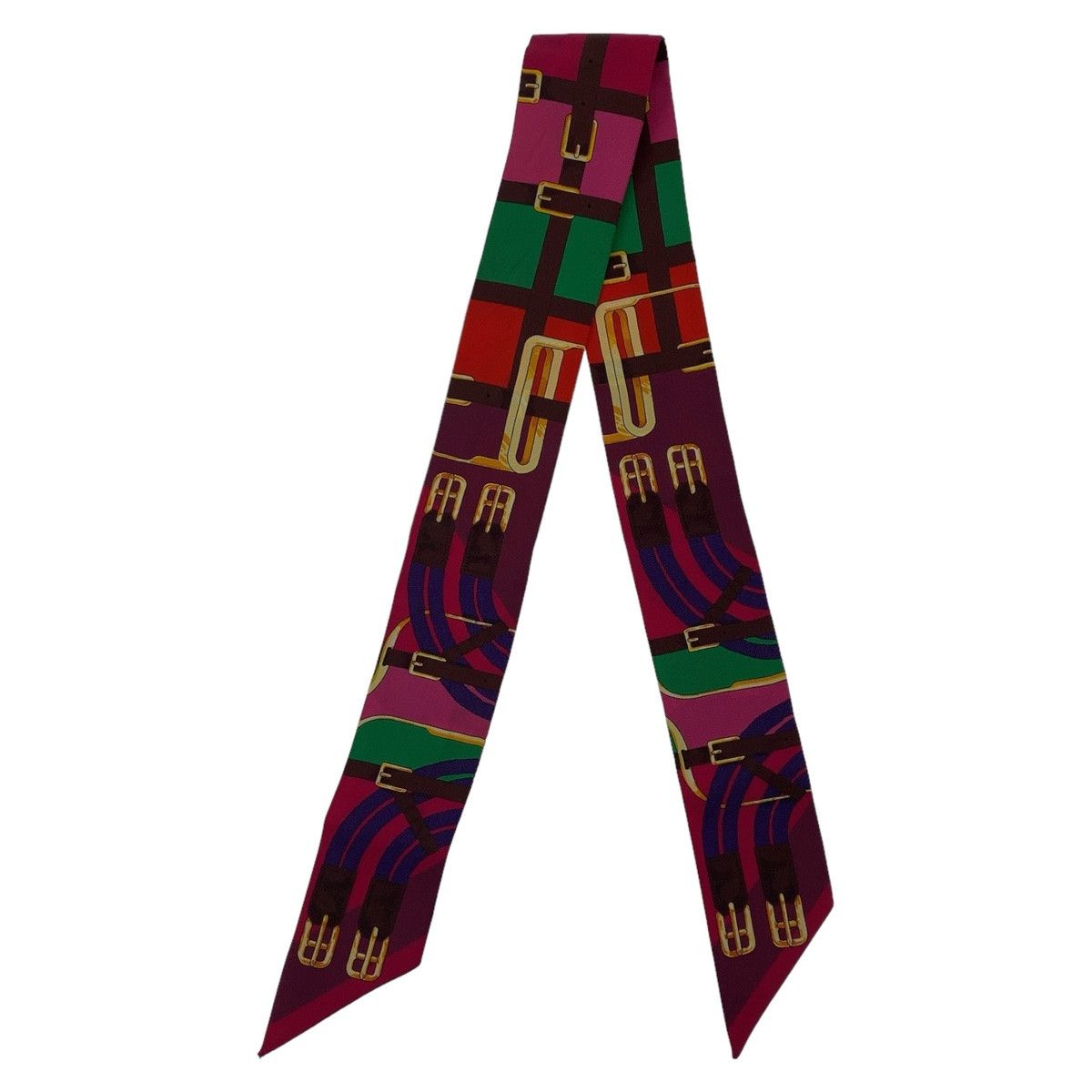 Hermes Hermes Hermes Silk Twilly Scarf Red Pink Green Canvas Scarf in Great Condition Size ONE SIZE - 2 Thumbnail
