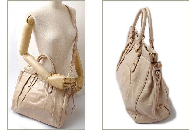 Miu Miu Miu Miu Miu Miu VITELLO LUX Leather 2way Shoulder Tote Bag Beige Leather Tote Bag miu-17-014 in Excellent Condition Size ONE SIZE - 2 Thumbnail