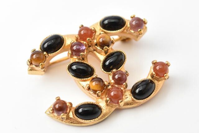 Chanel Chanel Chanel Brooch Coco Mark Color Stone Gold Metal Brooch Size ONE SIZE - 2 Thumbnail