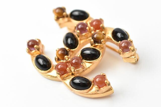 Chanel Chanel Chanel Brooch Coco Mark Color Stone Gold Metal Brooch Size ONE SIZE - 3 Thumbnail