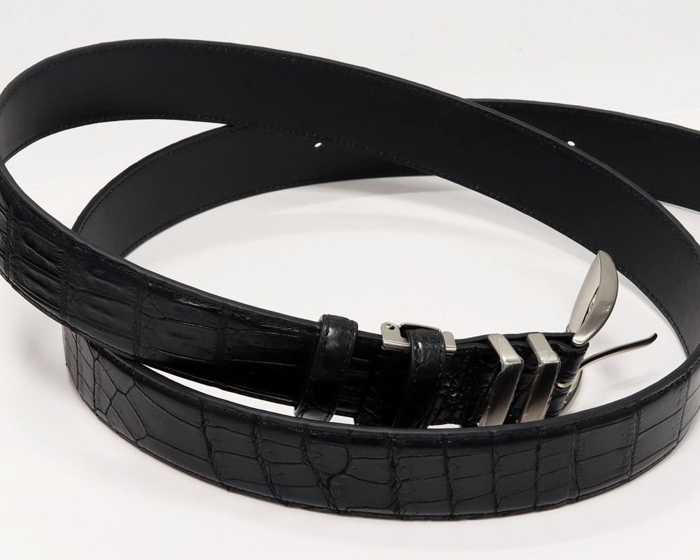 Other Other Crocodile Leather Belt Matte Black Stainless Buckle Leather Belt 2301445 in Pristine Condition Size ONE SIZE - 3 Thumbnail