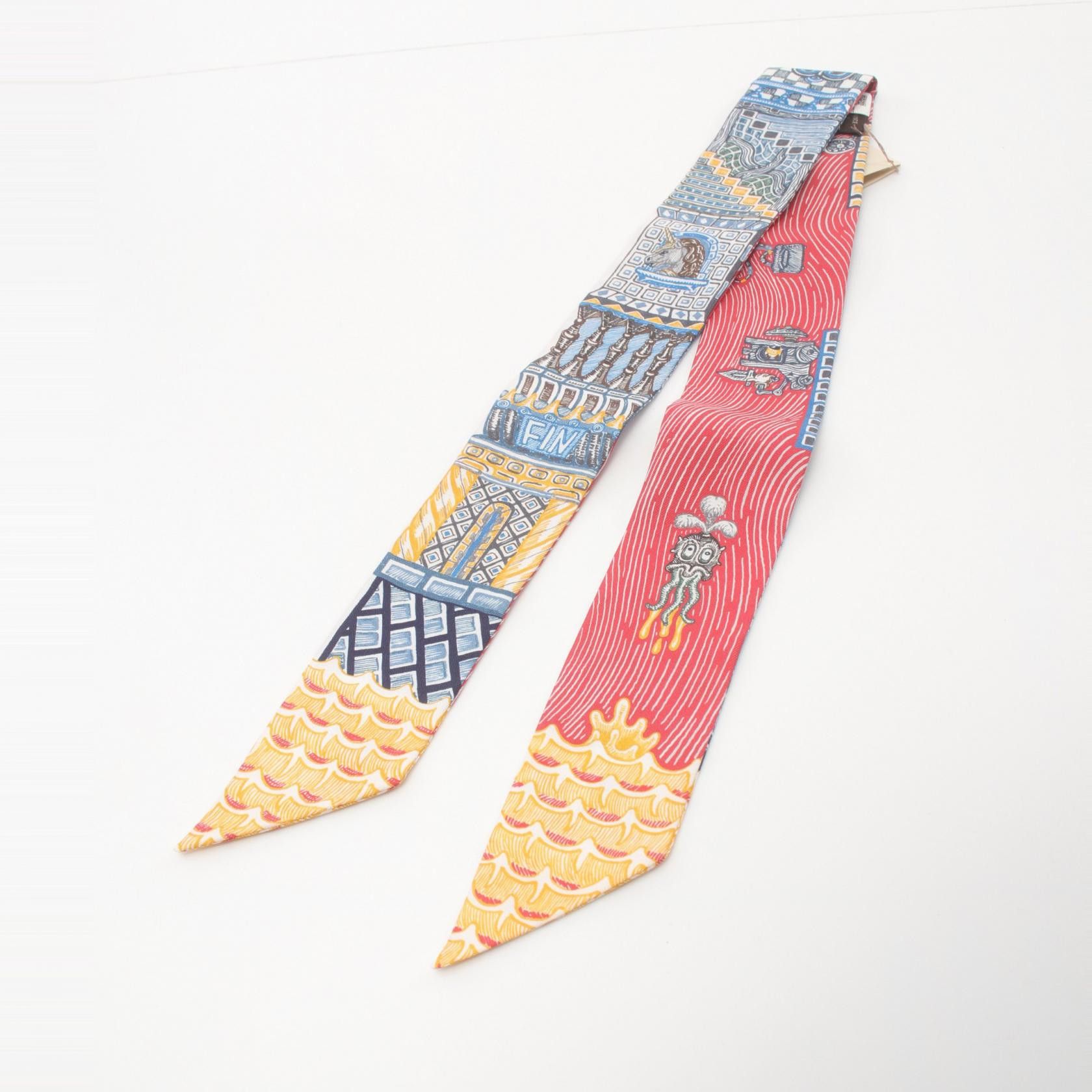 Hermes Hermes Super Silk Ques Twilly Silk Scarf Canvas Scarf H064011S in Excellent Condition Size ONE SIZE - 5 Thumbnail