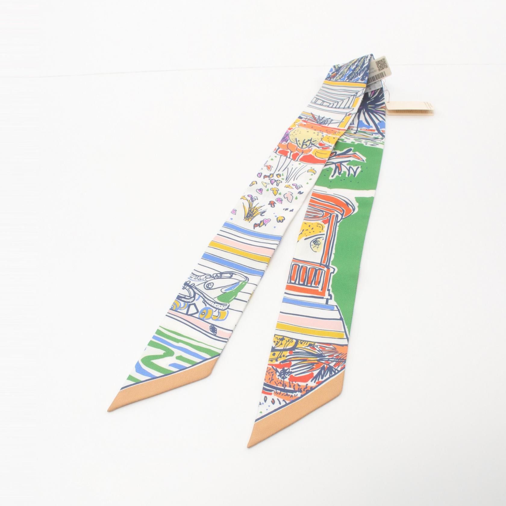 Hermes Hermes Rayures D'Ete Twilly SIlk Scarf Canvas Scarf H063850S in Great Condition Size ONE SIZE - 5 Thumbnail