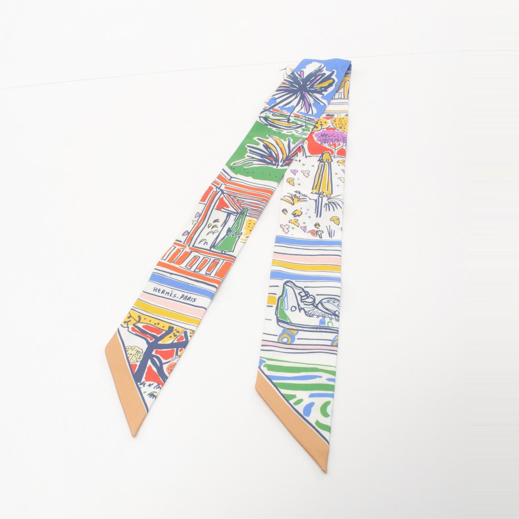 Hermes Hermes Rayures D'Ete Twilly SIlk Scarf Canvas Scarf H063850S in Great Condition Size ONE SIZE - 4 Thumbnail
