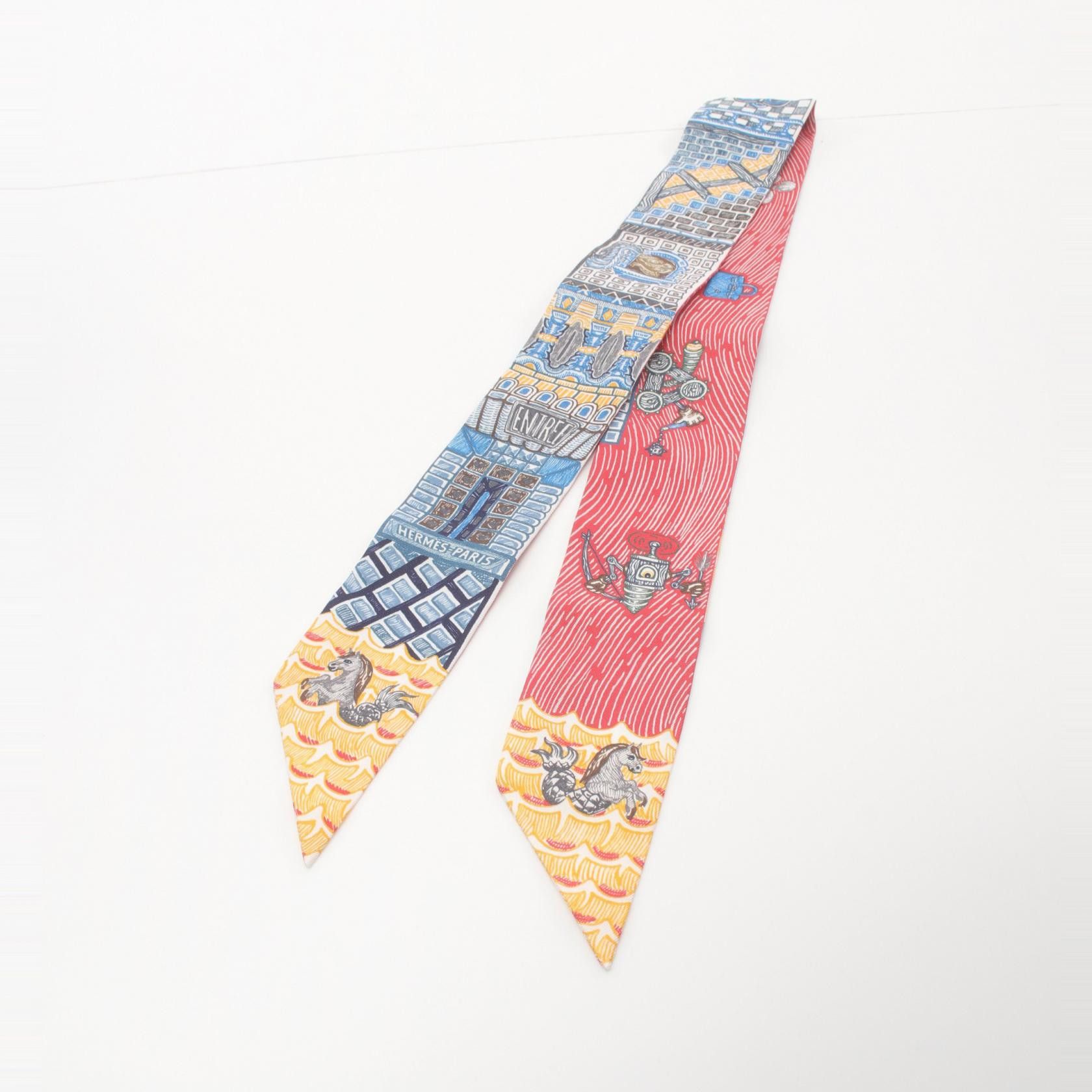 Hermes Hermes Super Silk Ques Twilly Silk Scarf Canvas Scarf H064011S in Excellent Condition Size ONE SIZE - 4 Thumbnail