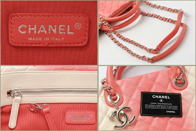 Chanel Chanel Chanel Caviar Skin 2way Tote/Shoulder Bag Coral Pink/Ivory Leather Tote Bag co-c-068 in Excellent Condition Size ONE SIZE - 3 Thumbnail