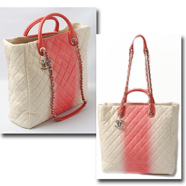 Chanel Chanel Chanel Caviar Skin 2way Tote/Shoulder Bag Coral Pink/Ivory Leather Tote Bag co-c-068 in Excellent Condition Size ONE SIZE - 5 Thumbnail