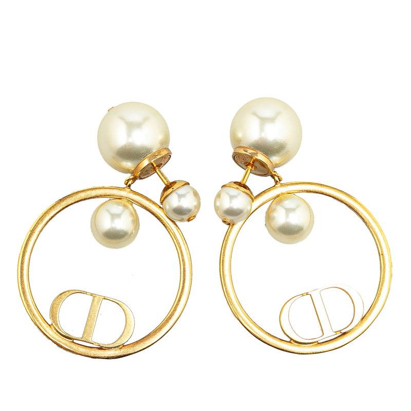 Dior Dior Dior CD Logo Faux Pearl Earrings Gold Metal Earrings in Very Good Condition Size ONE SIZE - 2 Thumbnail
