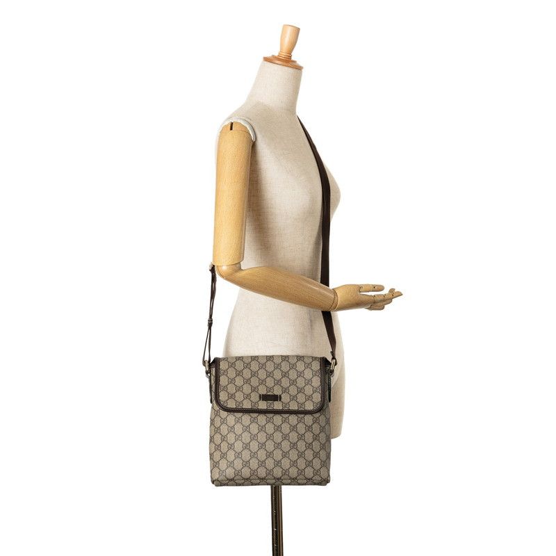 Gucci Gucci Gucci GG Supreme Shoulder Bag Beige Brown PVC Leather Canvas Crossbody Bag 223666 in Very Good Condition Size ONE SIZE - 9 Thumbnail