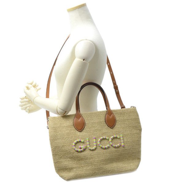 Gucci Gucci Gucci Patch Small Tote Bag Brown Natural Material Tote Bag 779671 in Great Condition Size ONE SIZE - 9 Thumbnail