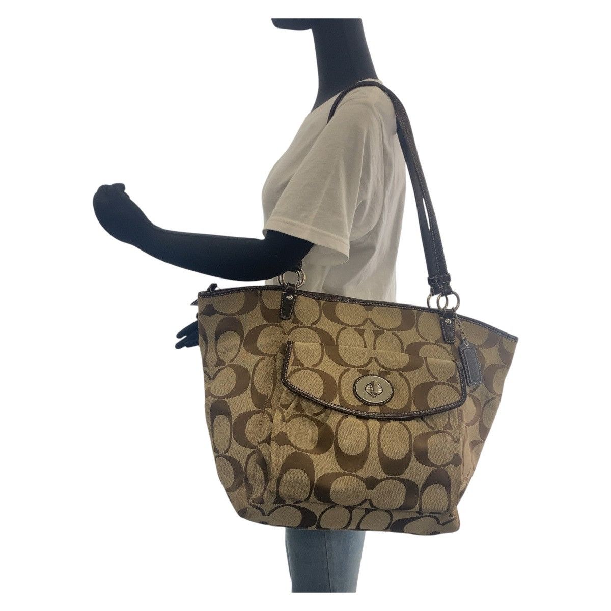 Coach Coach Coach Signature Canvas Leather Tote Bag Canvas Tote Bag 408353 in Very Good Condition Size ONE SIZE - 10 Thumbnail