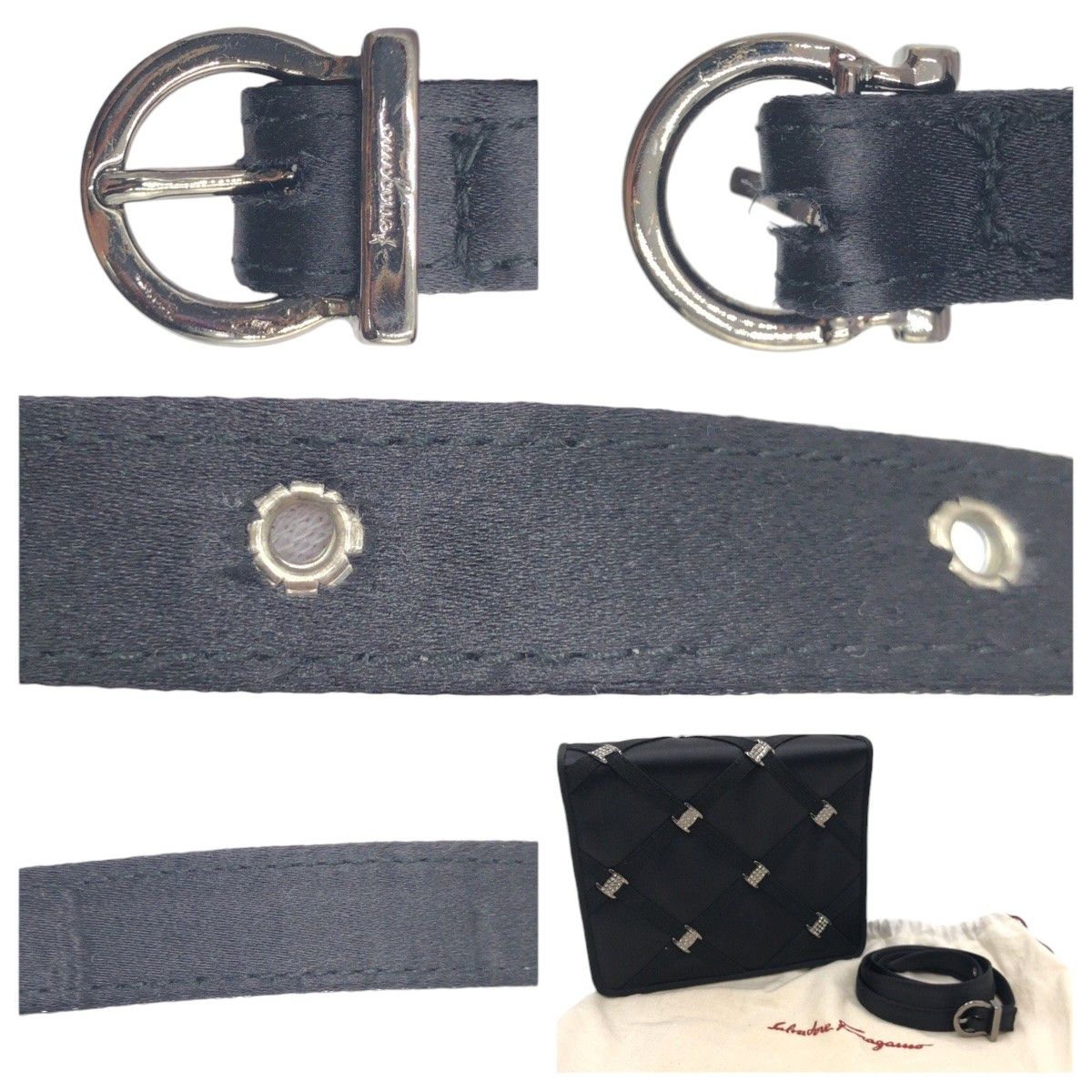 Salvatore Ferragamo Salvatore Ferragamo Salvatore Ferragamo Vara Rhinestone Satin Crossbody Canvas Crossbody Bag in Very Good Condition Size ONE SIZE - 8 Thumbnail