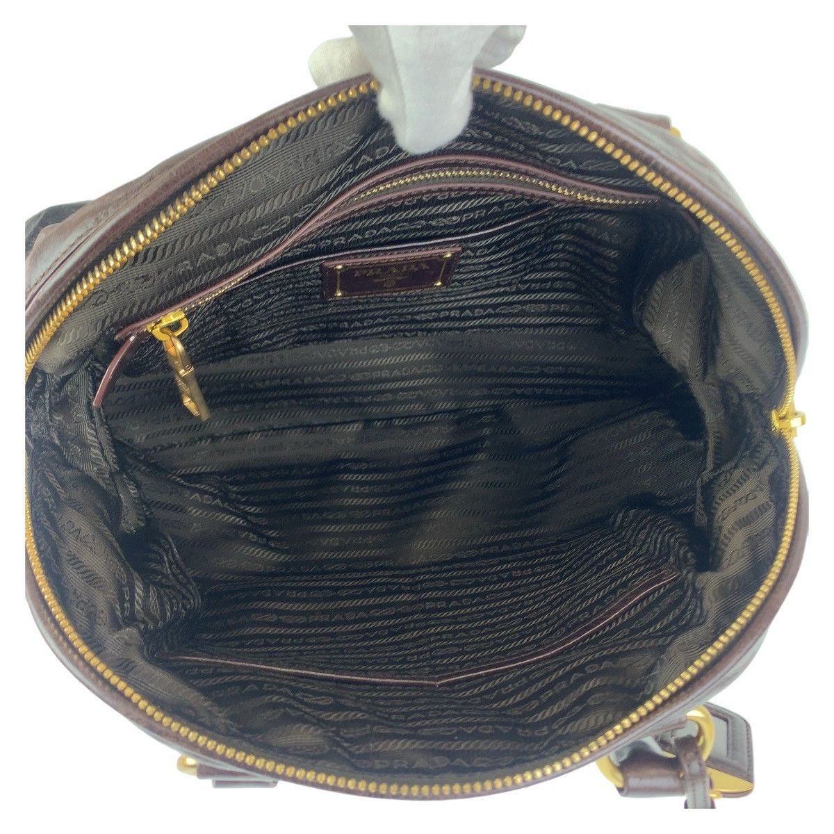 Prada Prada Prada Leather Handbag Brown Black Gold Leather Handbag in Great Condition Size ONE SIZE - 4 Thumbnail