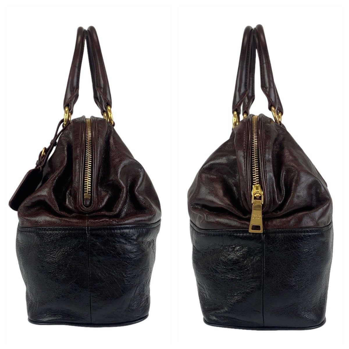 Prada Prada Prada Leather Handbag Brown Black Gold Leather Handbag in Great Condition Size ONE SIZE - 5 Thumbnail