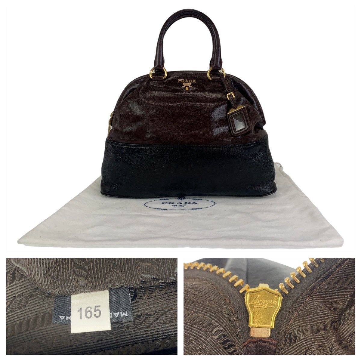 Prada Prada Prada Leather Handbag Brown Black Gold Leather Handbag in Great Condition Size ONE SIZE - 10 Thumbnail