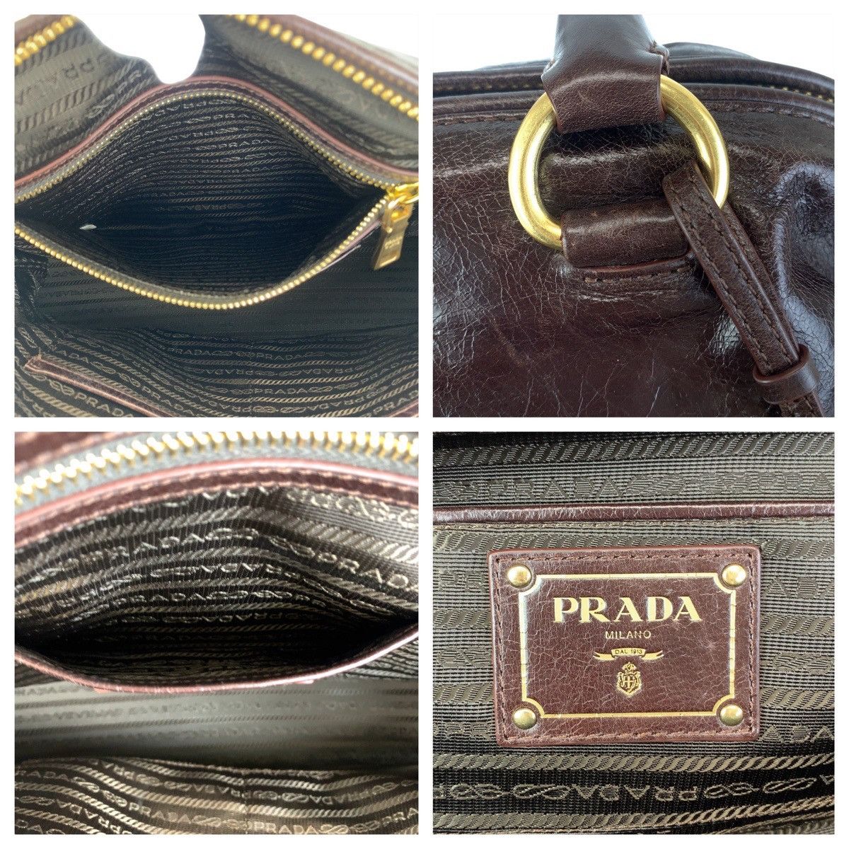 Prada Prada Prada Leather Handbag Brown Black Gold Leather Handbag in Great Condition Size ONE SIZE - 9 Thumbnail