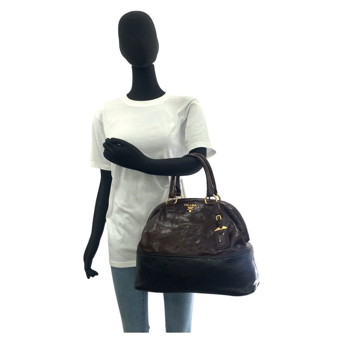 Prada Prada Prada Leather Handbag Brown Black Gold Leather Handbag in Great Condition Size ONE SIZE - 7 Thumbnail