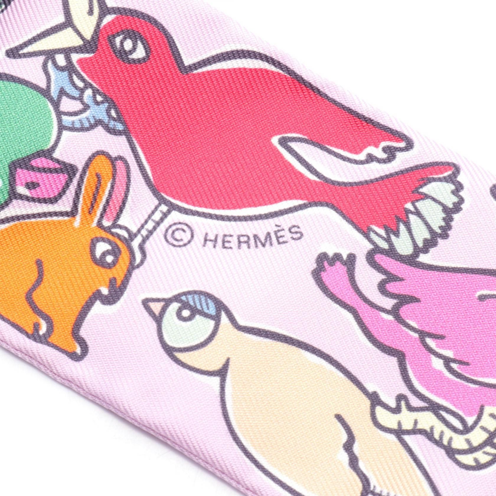 Hermes Hermes Mille et Un Lapins Twilly Silk Scarf Canvas Scarf in Excellent Condition Size ONE SIZE - 2 Thumbnail