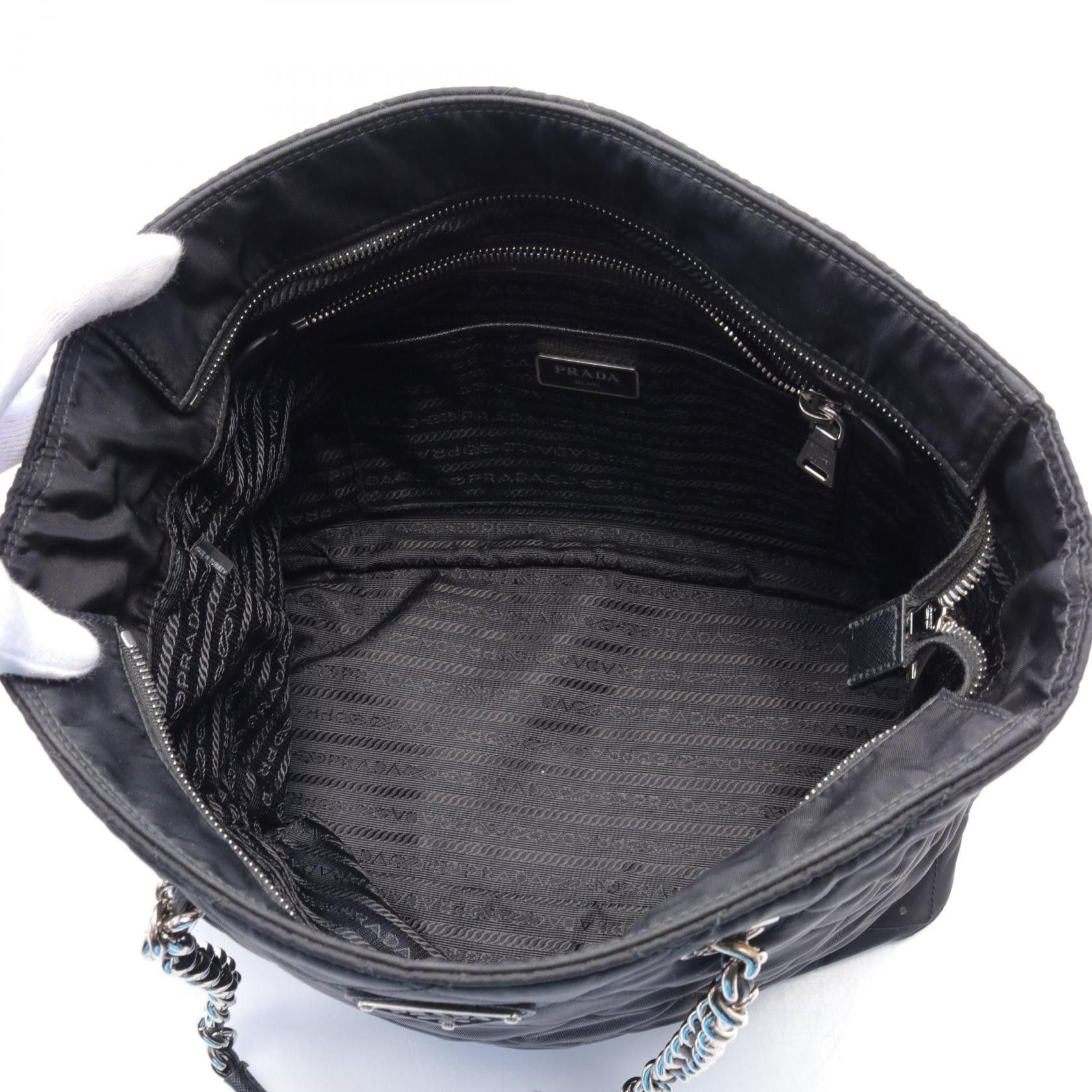 Prada Prada Tessuto Quilted Chain Tote Bag Canvas Tote Bag 1BG017 in Very Good Condition Size ONE SIZE - 3 Thumbnail