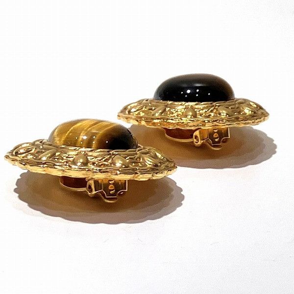 Chanel Chanel Chanel Tiger Eye Stone Metal Clip Earrings Metal Earrings in Great Condition Size ONE SIZE - 5 Thumbnail