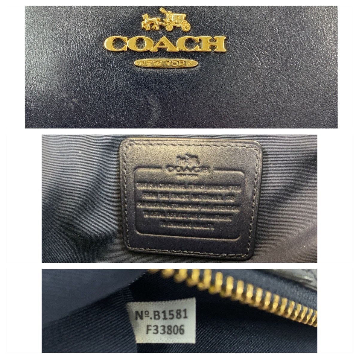 Coach Coach Coach Leather Tote Bag Navy Gold Hardware Leather Tote Bag in Very Good Condition Size ONE SIZE - 4 Thumbnail