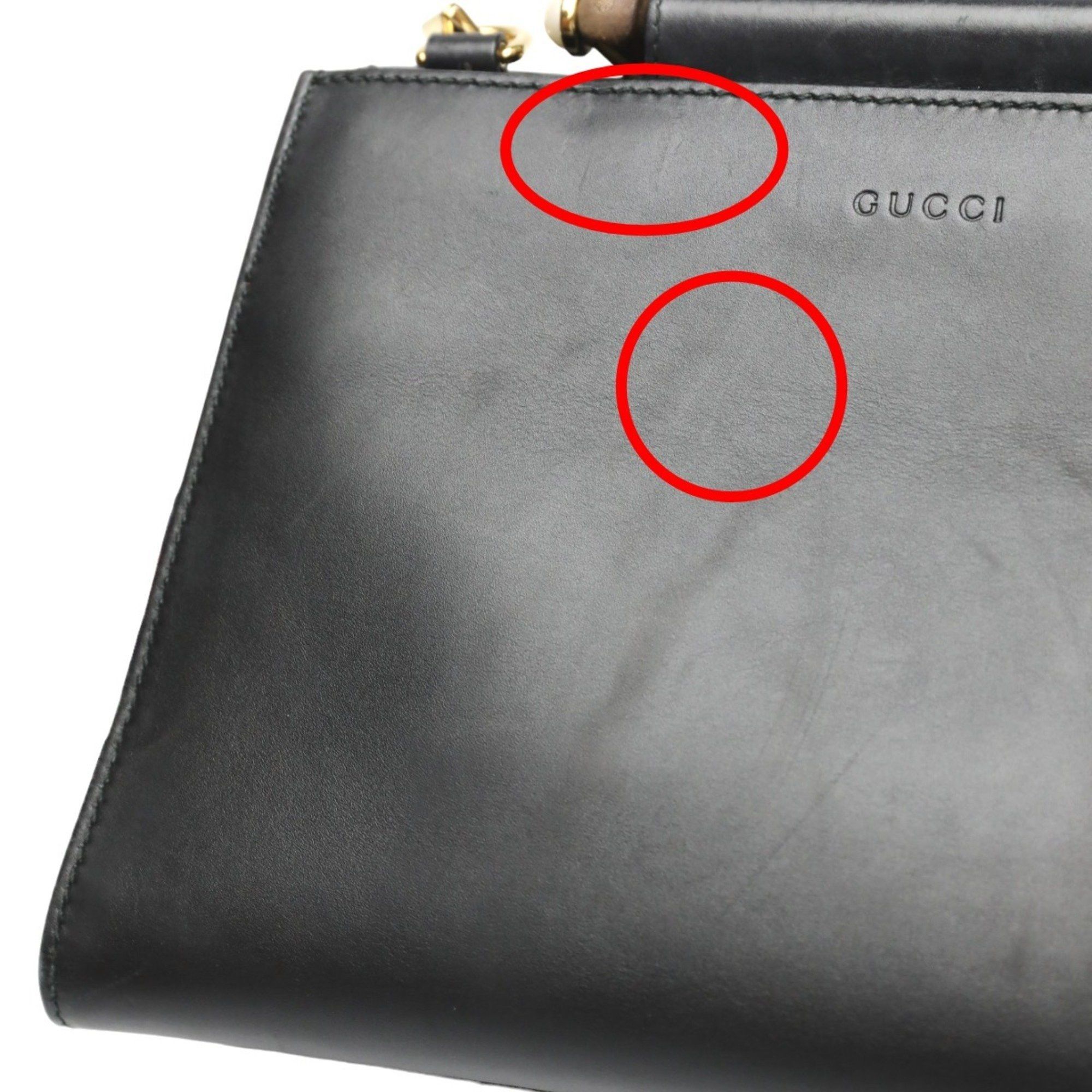 Gucci GUCCI Handbag Bamboo Leather 2way Bag 459076 Black Size ONE SIZE - 14 Thumbnail
