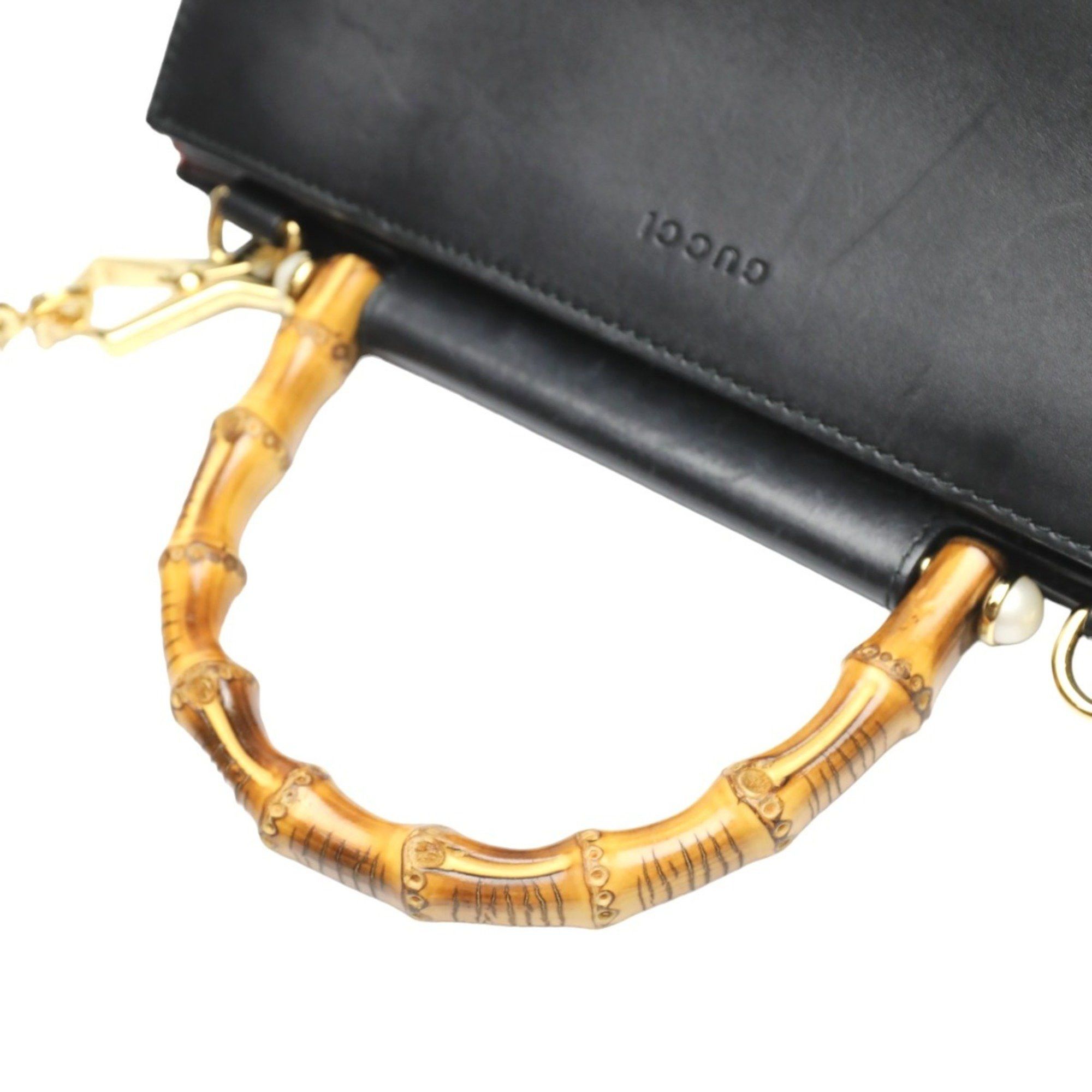 Gucci GUCCI Handbag Bamboo Leather 2way Bag 459076 Black Size ONE SIZE - 12 Thumbnail