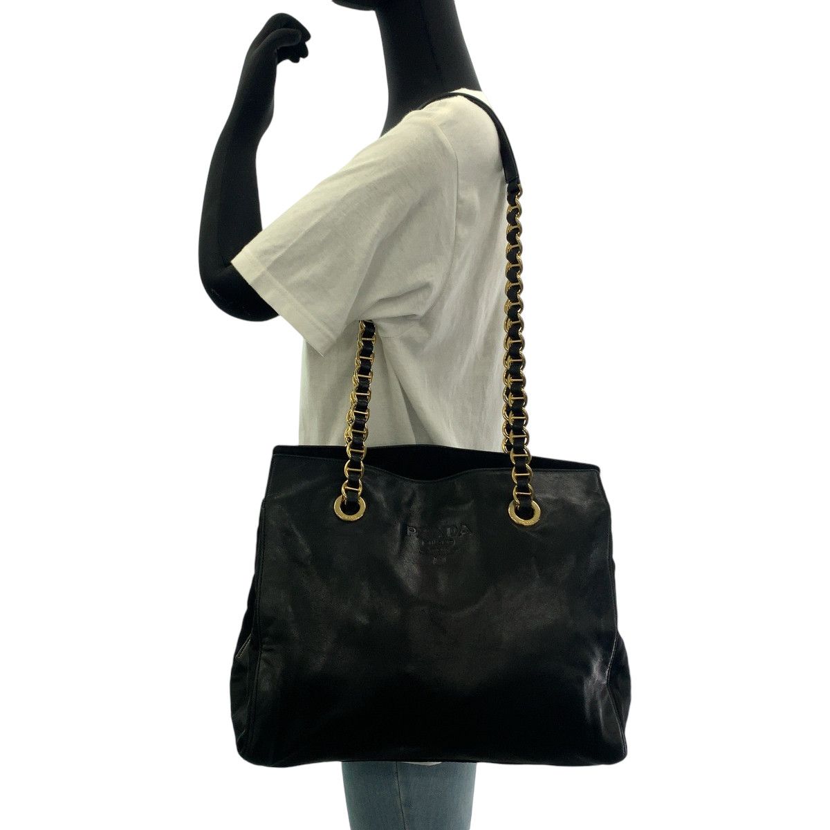 Prada Prada Prada Leather Tote Shoulder Bag Black Gold Leather Tote Bag B4328 in Very Good Condition Size ONE SIZE - 7 Thumbnail