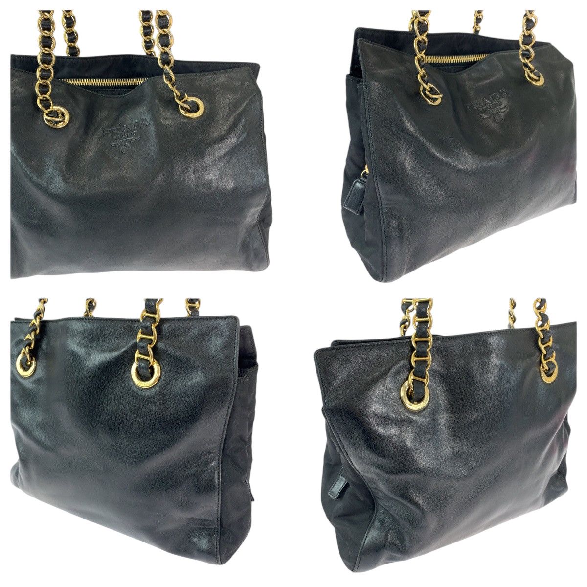 Prada Prada Prada Leather Tote Shoulder Bag Black Gold Leather Tote Bag B4328 in Very Good Condition Size ONE SIZE - 5 Thumbnail