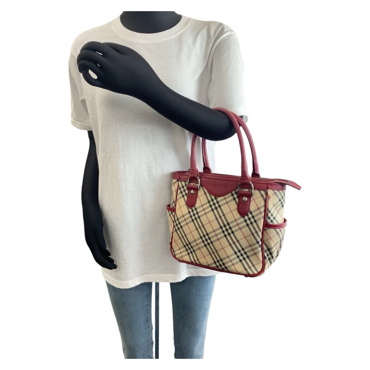 Burberry Burberry Burberry Check Canvas Leather Tote Bag Canvas Tote Bag Size ONE SIZE - 7 Thumbnail