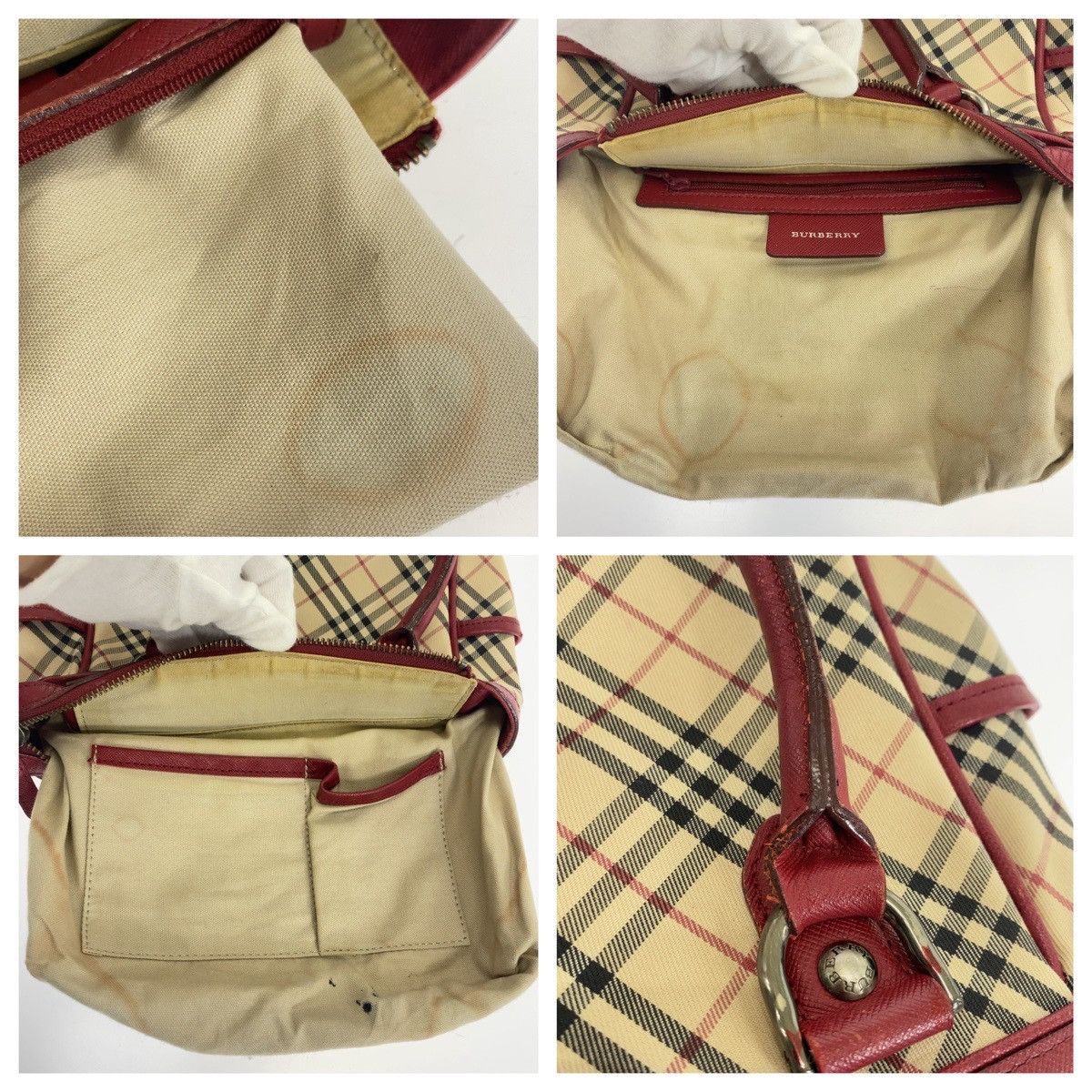 Burberry Burberry Burberry Check Canvas Leather Tote Bag Canvas Tote Bag Size ONE SIZE - 4 Thumbnail