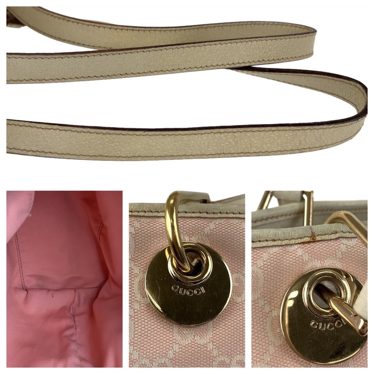 Gucci Gucci Gucci Pink GG Canvas Leather Tote Shoulder Bag Canvas Tote Bag 120840 in Very Good Condition Size ONE SIZE - 8 Thumbnail