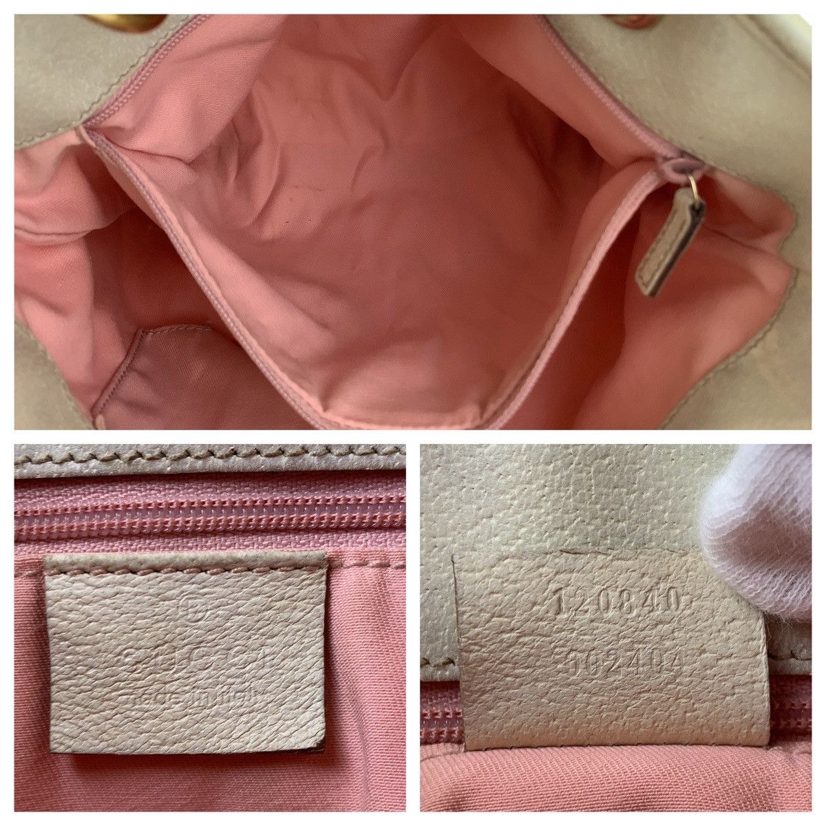 Gucci Gucci Gucci Pink GG Canvas Leather Tote Shoulder Bag Canvas Tote Bag 120840 in Very Good Condition Size ONE SIZE - 10 Thumbnail