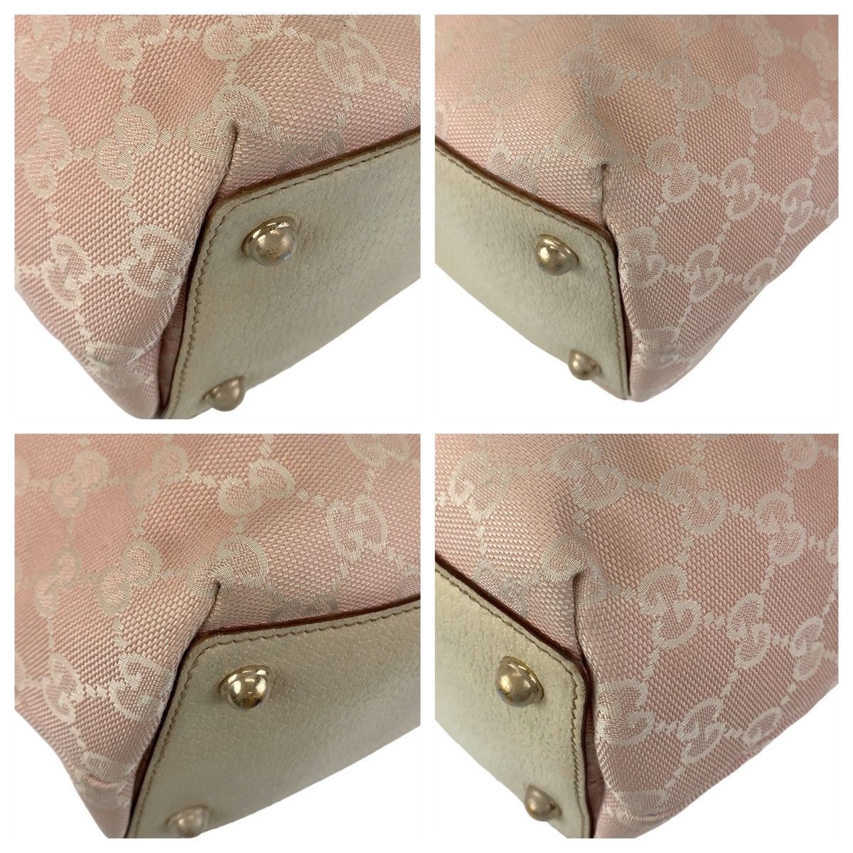 Gucci Gucci Gucci Pink GG Canvas Leather Tote Shoulder Bag Canvas Tote Bag 120840 in Very Good Condition Size ONE SIZE - 4 Thumbnail