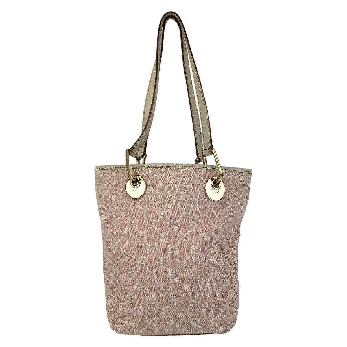 Gucci Gucci Gucci Pink GG Canvas Leather Tote Shoulder Bag Canvas Tote Bag 120840 in Very Good Condition Size ONE SIZE - 2 Thumbnail