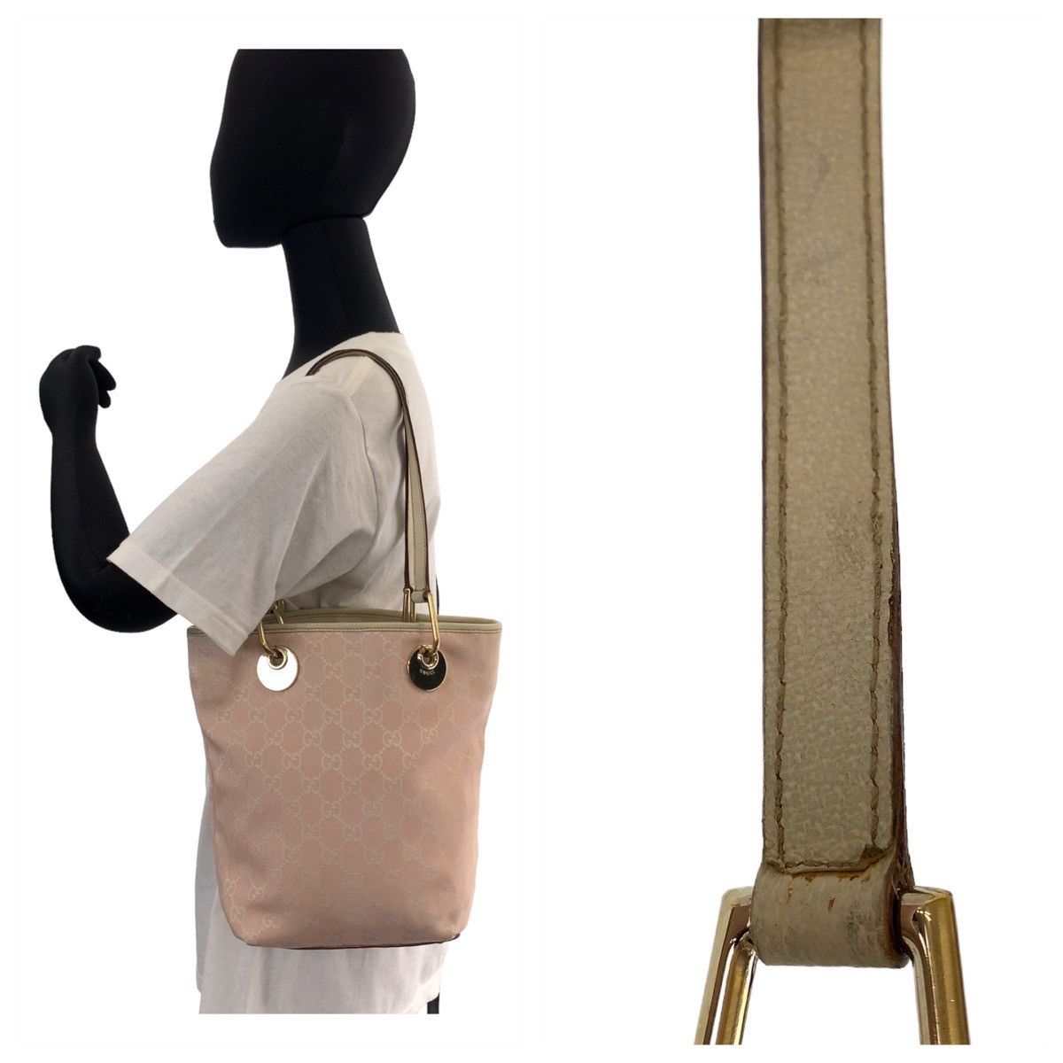 Gucci Gucci Gucci Pink GG Canvas Leather Tote Shoulder Bag Canvas Tote Bag 120840 in Very Good Condition Size ONE SIZE - 9 Thumbnail
