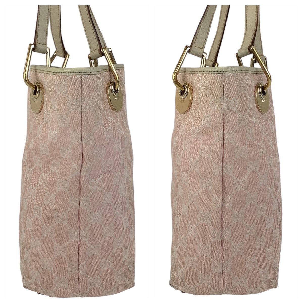 Gucci Gucci Gucci Pink GG Canvas Leather Tote Shoulder Bag Canvas Tote Bag 120840 in Very Good Condition Size ONE SIZE - 5 Thumbnail