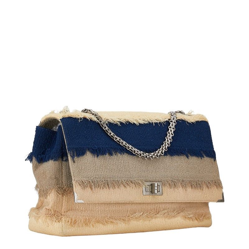 Chanel Chanel Chanel Beige Navy Linen Chain Shoulder Bag Natural Material Shoulder Bag in Very Good Condition Size ONE SIZE - 2 Thumbnail