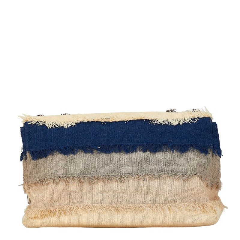 Chanel Chanel Chanel Beige Navy Linen Chain Shoulder Bag Natural Material Shoulder Bag in Very Good Condition Size ONE SIZE - 3 Thumbnail