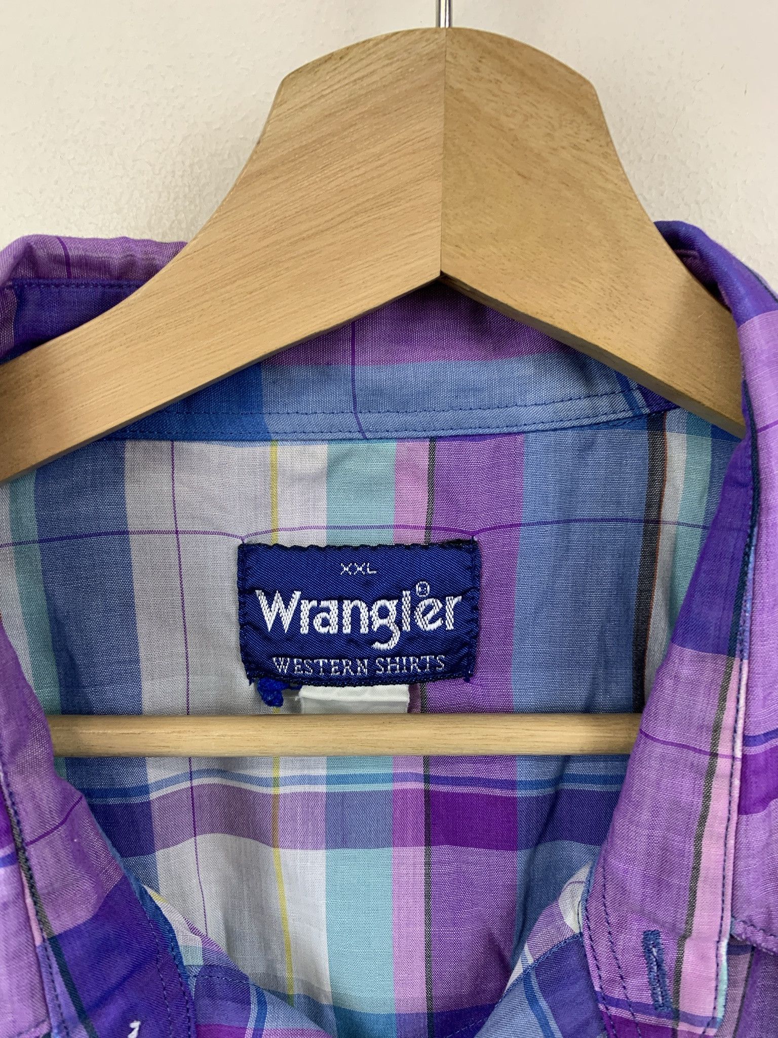Flannel × Vintage Vintage 1980s Wrangler Pastel Check Pearl Snap Western Shirt Cowboy Shirt Siez XXL Size US XXL / EU 58 / 5 - 2 Thumbnail